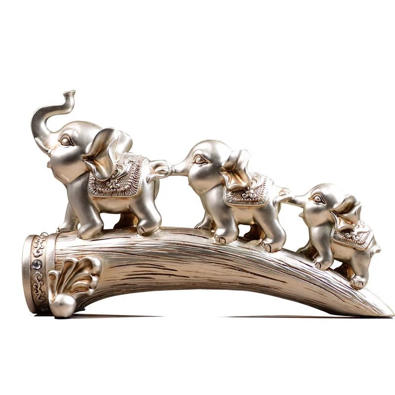 

Europe Style Sliver Three Elephant Figurines Ornaments Resin Crafts Creative Home Living Room Decoration Business Wedding Gifts