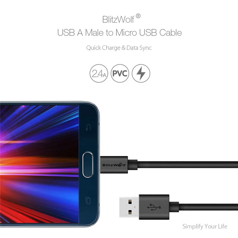 BlitzWolf 2.4A кабель Micro USB для передачи данных кабель USB для быстрой зарядки для Samsung для Android сматфона Xiaomi
