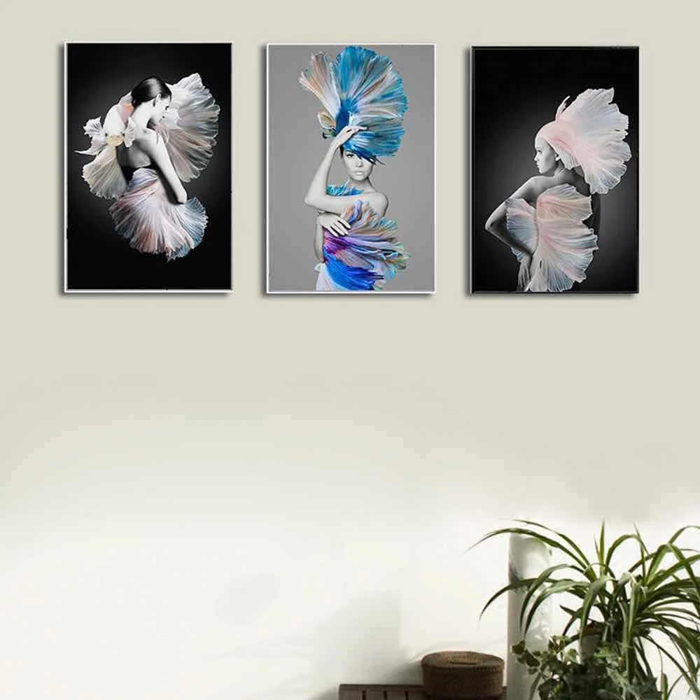 HAOCHU Dancing Girl Character For Living Room Home Decor Painting Print Poster Simple Nordic Wall Picture Canvas | Дом и сад