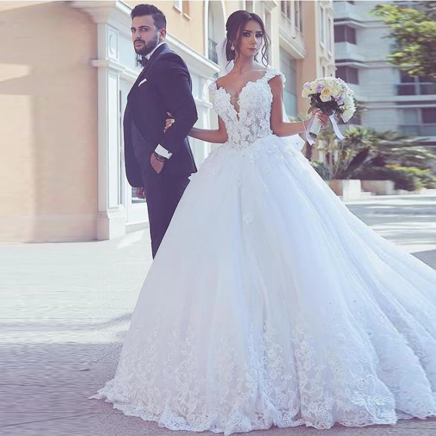 Фантастическое Тюлевое бальное платье с V образным вырезом и цветами свадебные