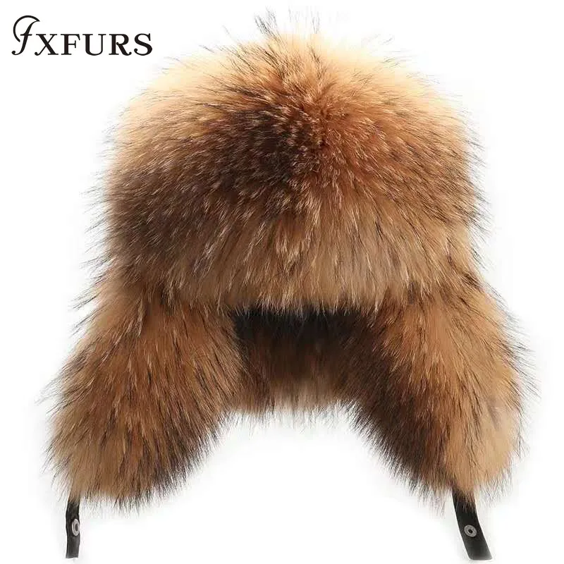 Winter Men Raccoon Fur Hats Silver Fox Fair Caps Leifeng black fox hatska Russian leather bomber Hats trapper earflap Caps Male
