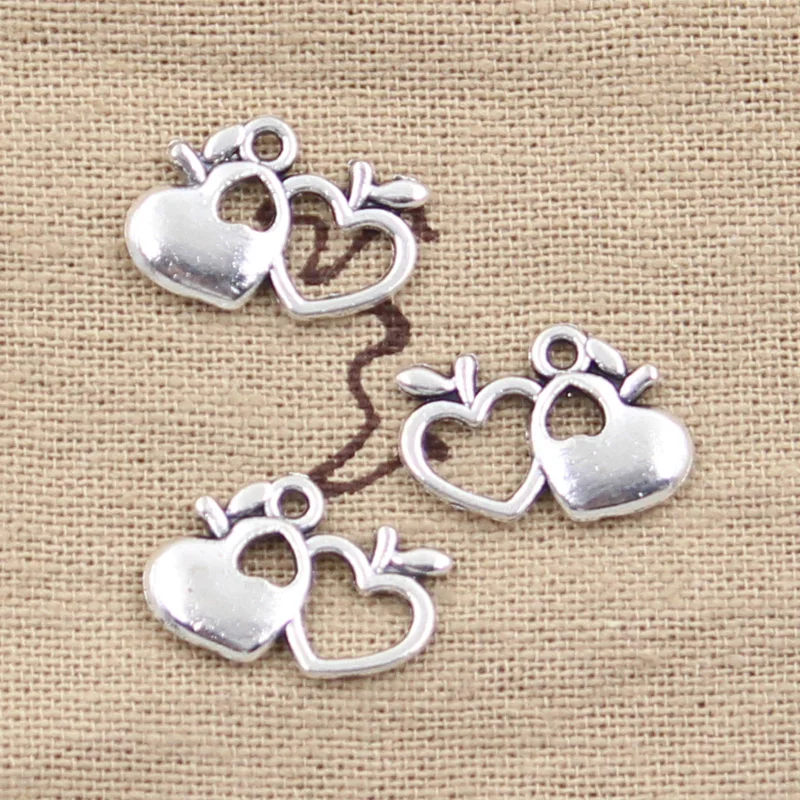 

30pcs Charms Double Apple Heart 18x13mm Antique Silver Color Pendants DIYCrafts Making Findings Handmade Tibetan Jewelry