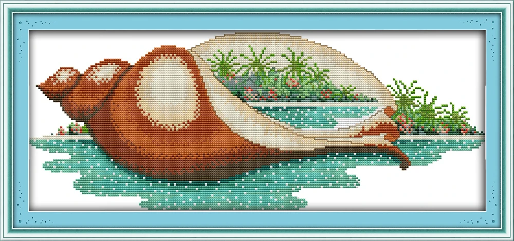 Декорации в раковине вышивка нитей печать крестиком пейзаж рукоделие Наборы