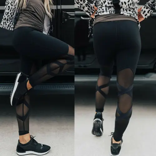 Женские спортивные штаны с высокой талией сетчатые Пестрые леггинсы для фитнеса