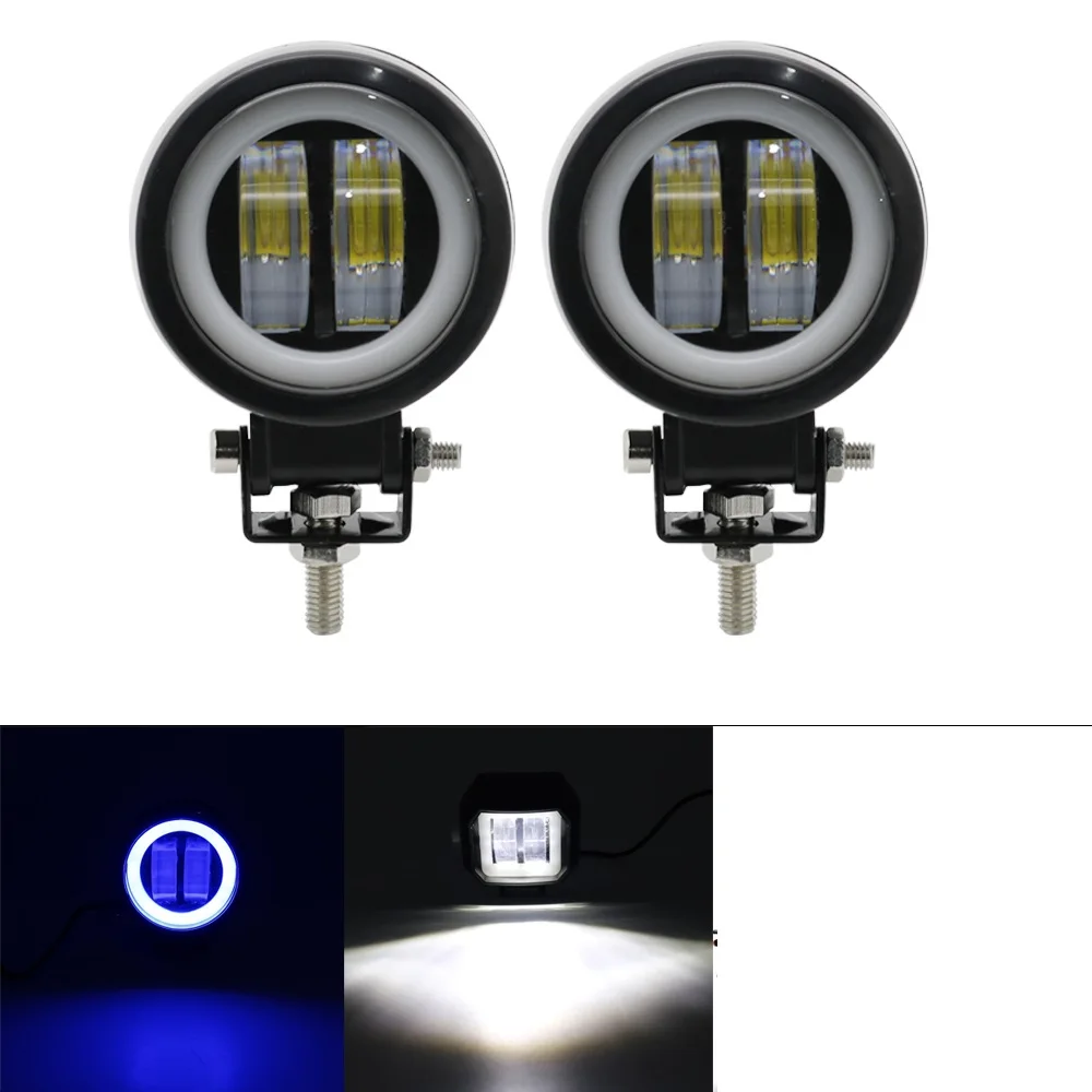 Round Blue--2 piece Waterproof Round LED Angel Eyes Light Led work light Bar for Motorcycle Jeep ATV spot light Round with Red/White/Blue colors - Цвет: Round Blue--2 piece