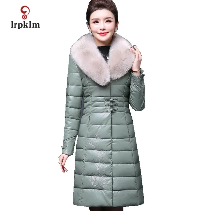 Новинка 2020 женская зимняя длинная куртка из искусственной кожи с меховым