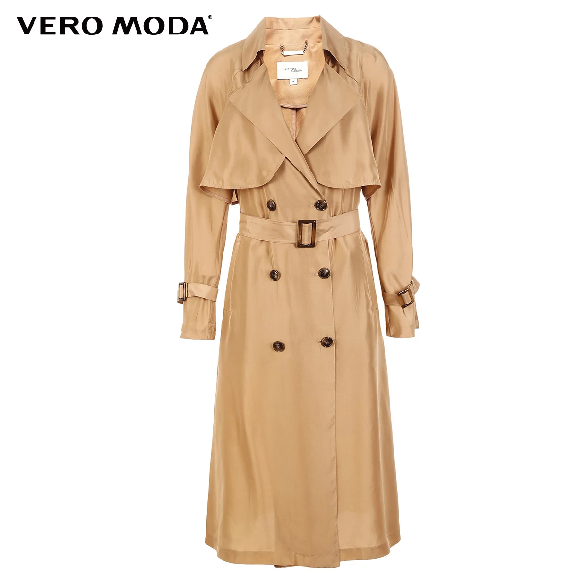 Vero Moda Тренч прямого кроя средней длины из шелка тутового цвета с отворотом | 318321515
