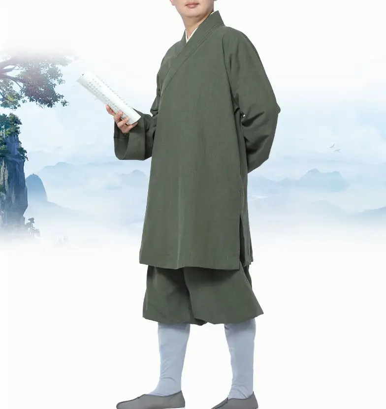 Унисекс хлопковая и льняная аршапка Униформа буддистская lohan zen lay костюм для