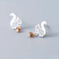 925 sterling silver squirrel stud earrings for women cubic zircon animal small earring fashion jewelry girls gift wholesale