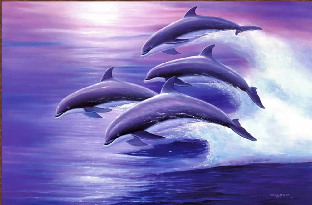 

Modern Home Decor Wall Art For Living Room Oil Painting Print On Canvas Dolphins Leap Decorative Picture