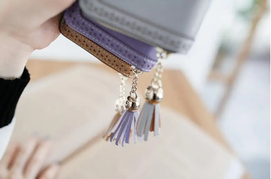 Angelatracy New Arrival Distress Solid PU Leather Card Hollow Out Women Coin Tassel ID Set Credit Card Holder CardHolder
