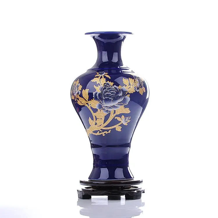

Jingdezhen Ceramic Blue Peony Vase High White Clay Noble Blue Glaze Vase Wedding Gifts Home Handicraft Furnishing Articles