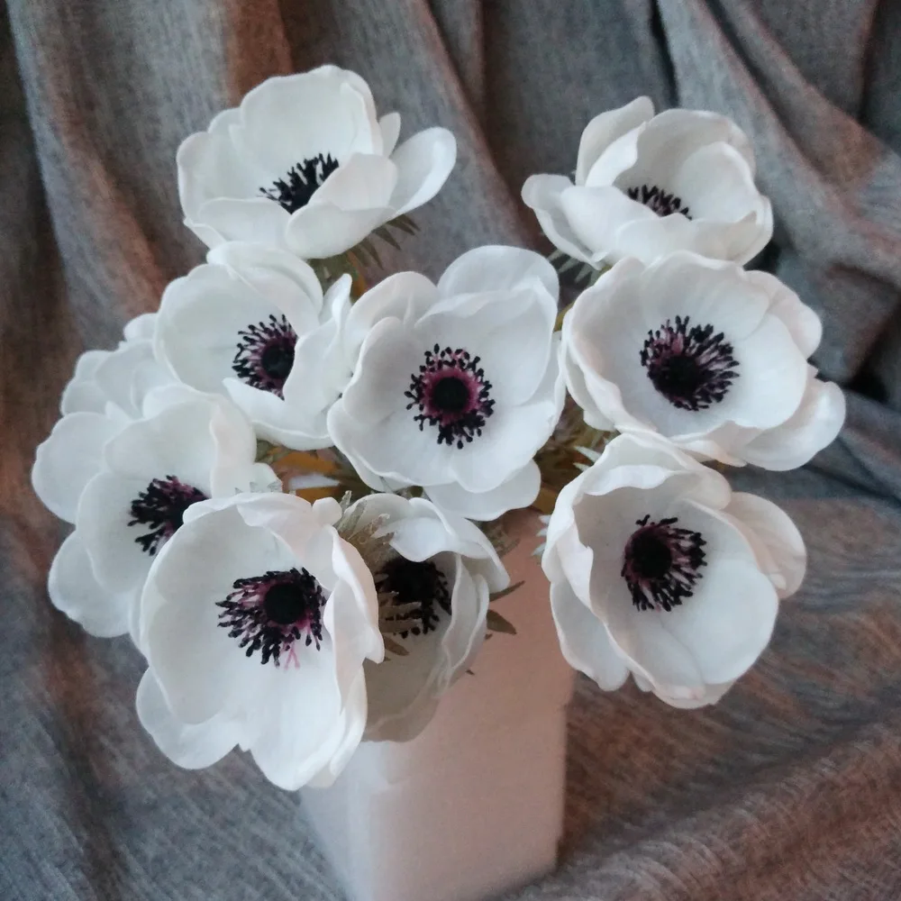 

10 Fake White Anemones Real Touch Wedding Flowers Table Centerpieces Natural PU Flowers