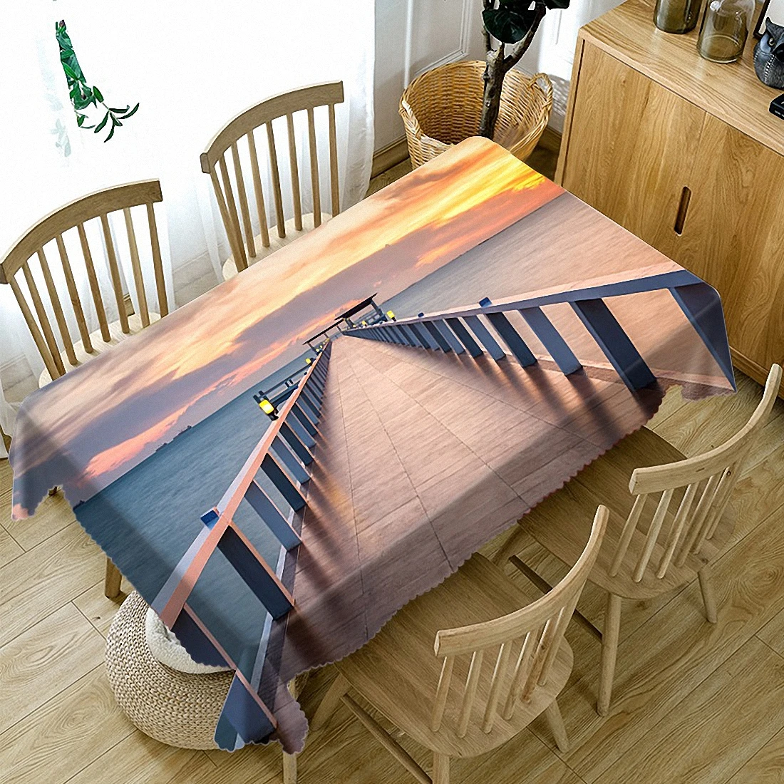 Мост ведущий к морю супер Трехмерная 3D скатерть в сельском стиле прикроватный