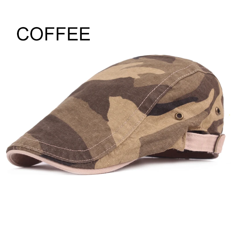 COFFEE Fashion Summer Beret Caps For Men Women Camouflage Visors Sun Hat Army Flat Caps Adjustable Berets Casquette Cotton Boina Caps - Цвет: COFFEE