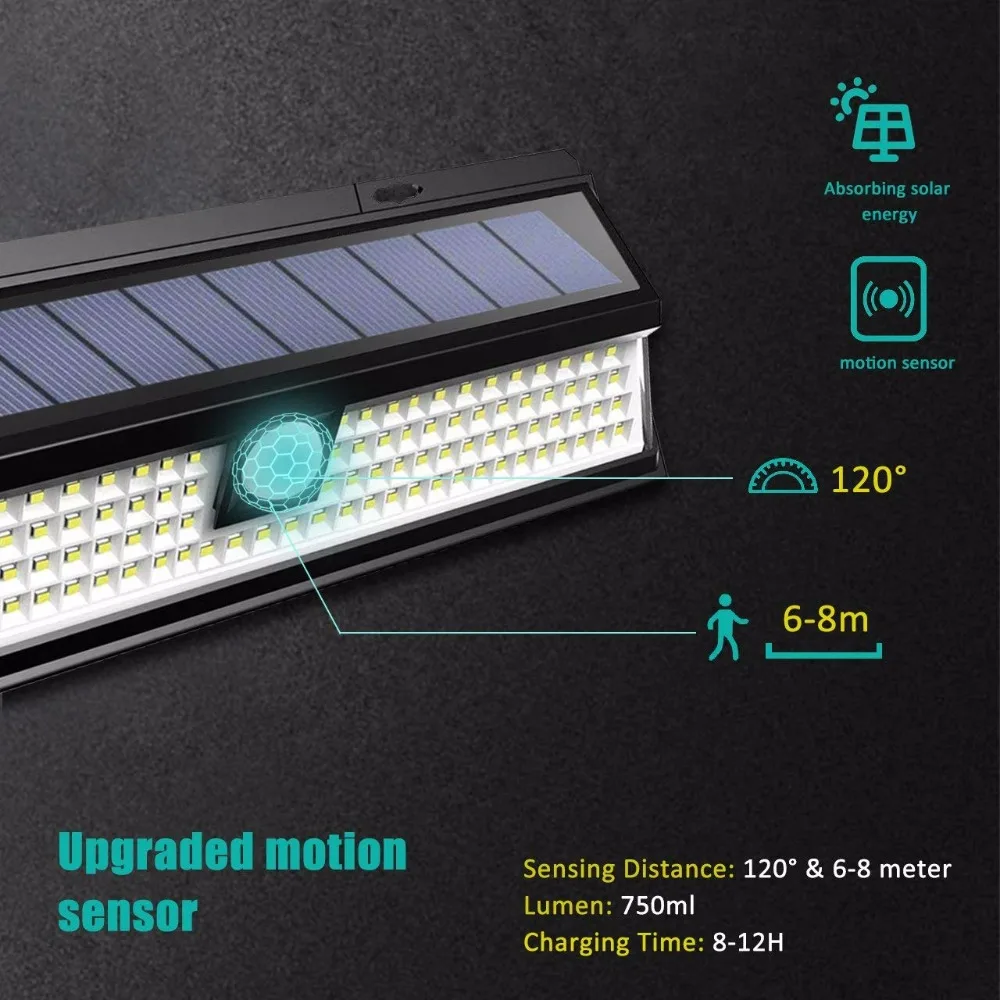 118 LED 1000LM водонепроницаемый PIR датчик движения Солнечный садовый свет наружная