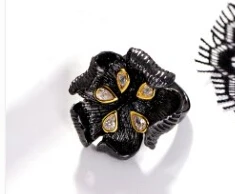 Цветок Черное кольцо ювелирные изделия Анель aneis anillos bague femme женские модные ювелирные изделия винтажные Женские коктейльные кольца - Цвет основного камня: Белый