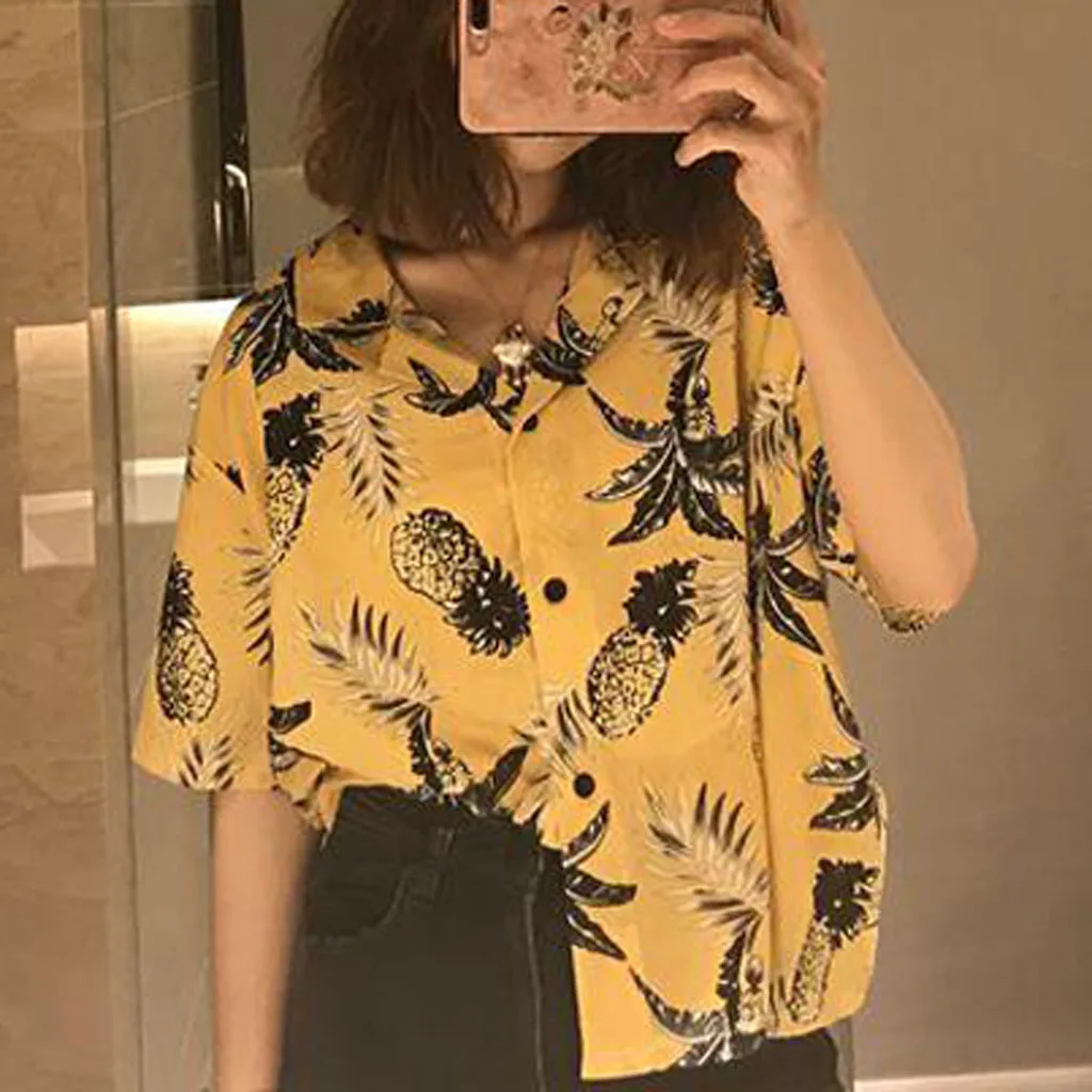 Блузка Унисекс Рубашки Модные Гавайские каникулы стиль рубашки цветок Фруктовый