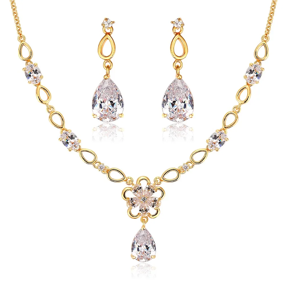 Роскошные наборы ювелирных украшений золотого цвета с прозрачными цветами