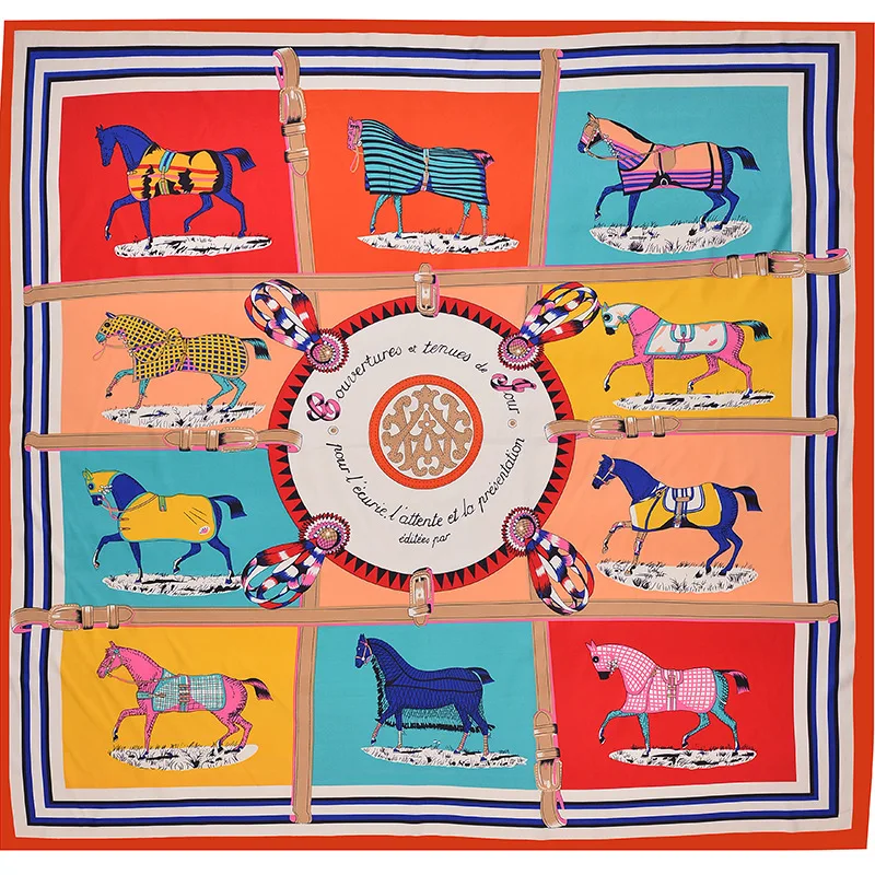 

130*130cm scarves women large size twill large square scarf printed scarf ten horses shawl for ladies hijab