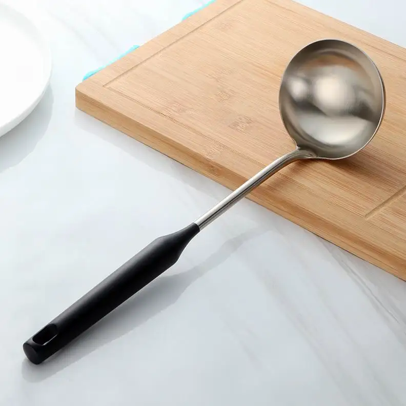 Высокая Класс Нержавеющая сталь ковш spatule кухонные принадлежности металлические половник Лопата spatule комплект Кухня лопатка, кулинария инструмент шпатель совок - Цвет: 1 Black Soup Ladle