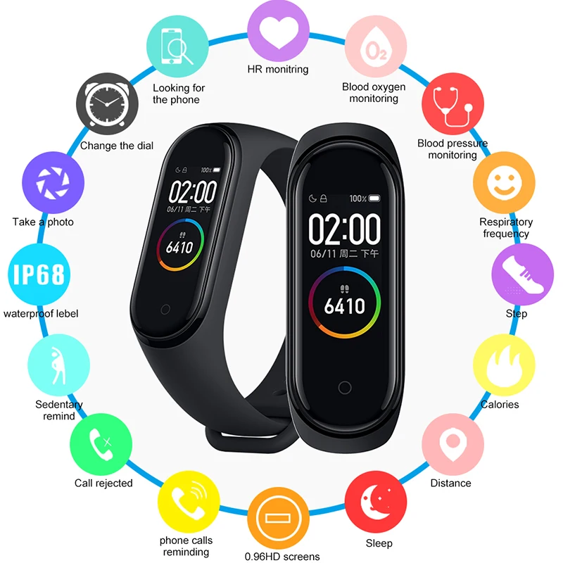 Xiaomi mi Band 4 Smart mi band 4 водонепроницаемый пульсометр фитнес 135 мАч Bluetooth 5,0 50 м цветной экран