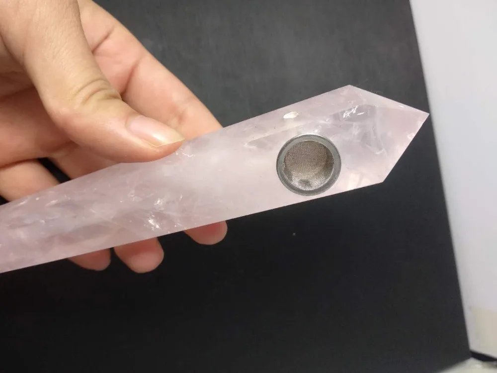 

Large long pink rose Crystal Natural rose quartz Crystal Point Wand Gemstone smoking pipes for healthy tobacco Healing