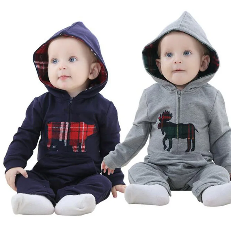 Весенне-осенний Детский комбинезон с капюшоном цельный костюм рисунком одежда