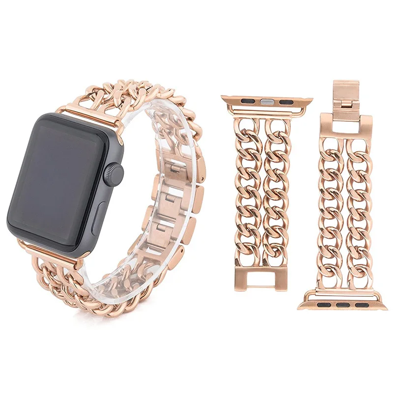 Браслет из нержавеющей стали розового золота, модный ремешок для Apple Watch, 42 мм, Роскошные ремешки для часов, браслеты для iWatch серии 38 мм