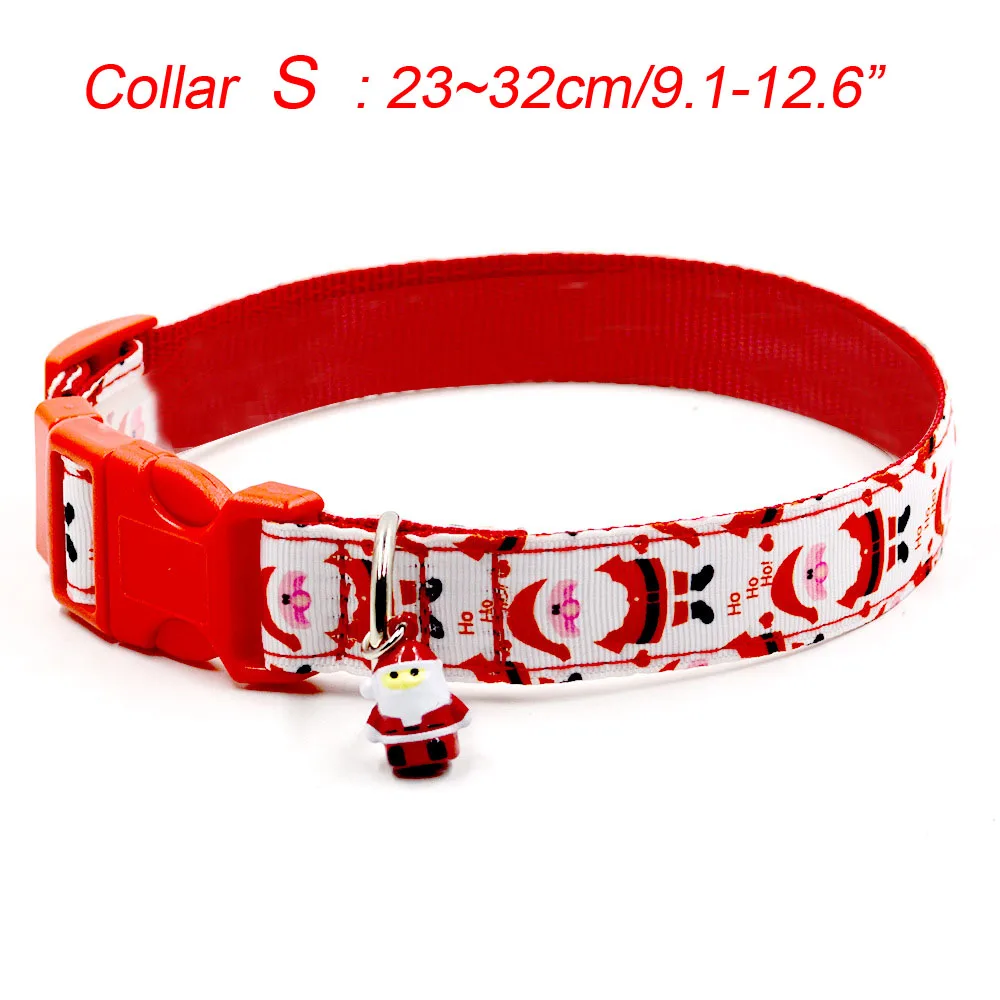 Collar S Рождественский ошейник для собак и кошек и поводок набор милых колокольчиков Санта Клауса маленькие ошейники для прогулки с собакой поводок регулируемые нейлоновые Ожерелья 35 - Цвет: Collar S