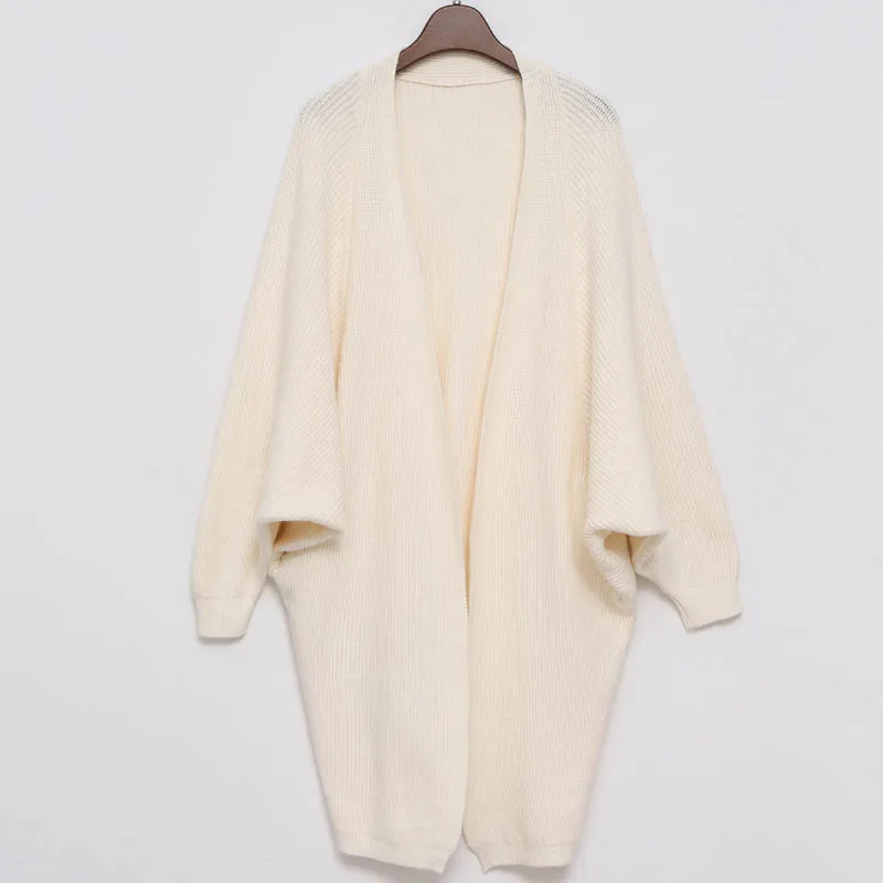 Beige 10 цветов, длинный кардиган с рукавом летучая мышь, свитера для женщин, Осень-зима, повседневный вязаный свободный джемпер, верхняя одежда, кардиган оверсайз - Цвет: Beige