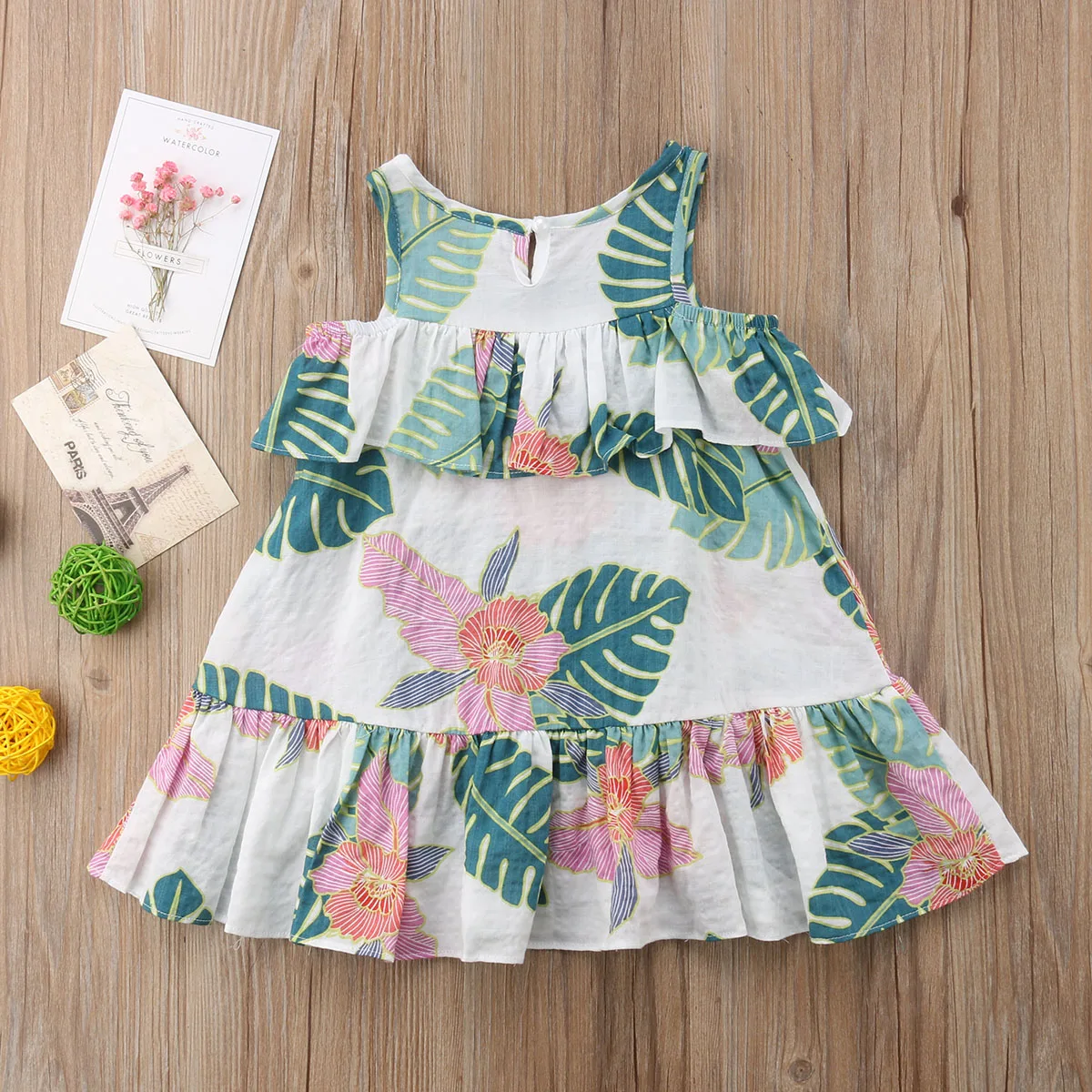 Princess Kids Baby Girl Off Shoulder Leaves Print Dress Party Clothes 1-6T | Детская одежда и обувь
