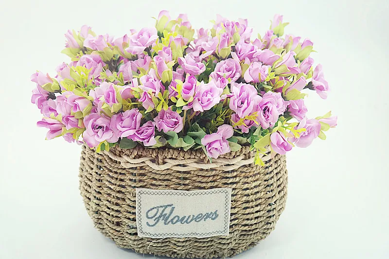 Floace высокое качество ротанговая корзина-ваза+ Цветы Роза искусственный цветок набор шелковые цветы для дома украшение подарок на день рождения