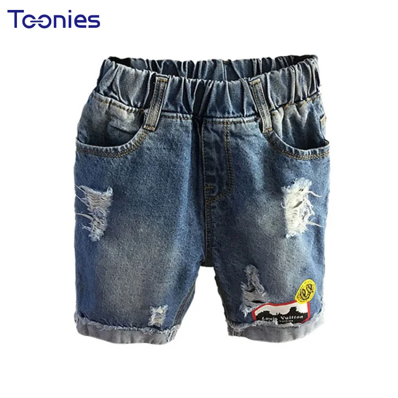 2018 высокое качество рваные джинсы для мальчиков эластичный пояс длиной до колен