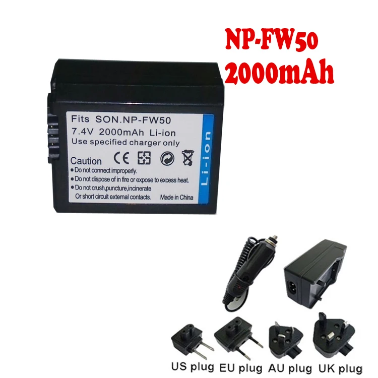 2000mAh 3pcs NP FW50 Battery +battery Charger +car charger for Sony NEX 3 5C Alpha A55 7 C3|charger dynamo|charger aspire onechargers throwback |
