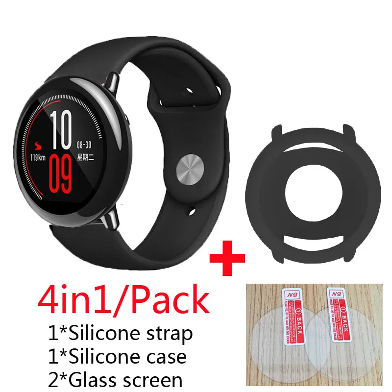 08 4в1 Huami Amazfit Pace ремешок силиконовый спортивный ремешок на запястье часы браслет+ Силиконовый водонепроницаемый корпус для камеры+ стеклянный протектор экрана - Цвет: 08