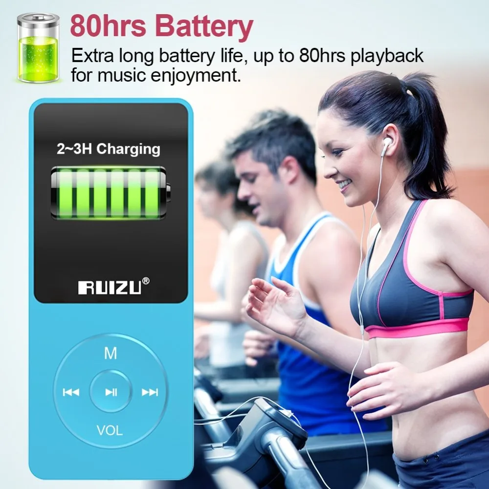 MP3 плеер RUIZU X02 ультра тонкий музыкальный плеер с fm-радио, диктофон, воспроизведение видео, чтение текста, 80 часов воспроизведения