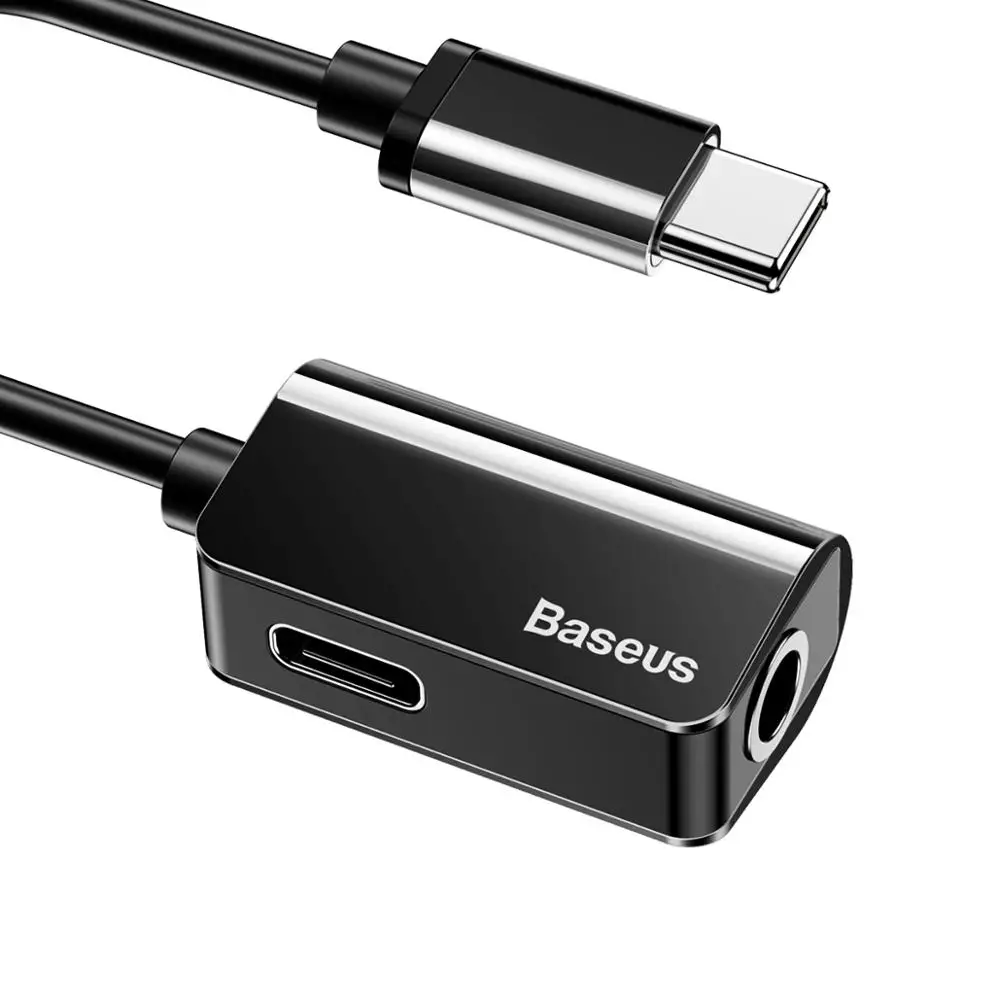 Аудиоадаптер Baseus type-C с разъемом 3,5 мм и разъемом USB C для наушников Xiaomi huawei Oppo Vivo - Цвет: Черный