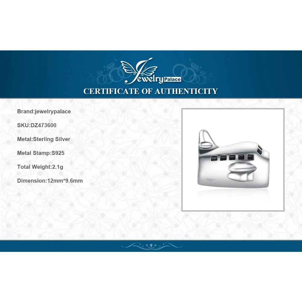 

JewelryPalace Airplane 925 Sterling Silver Beads Charms Silver 925 Original For Bracelet Silver 925 original Bead Jewelry Making