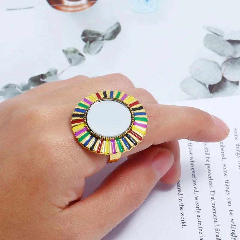 Кольцо женское в виде подсолнуха регулируемое большое золотистое зеркальное