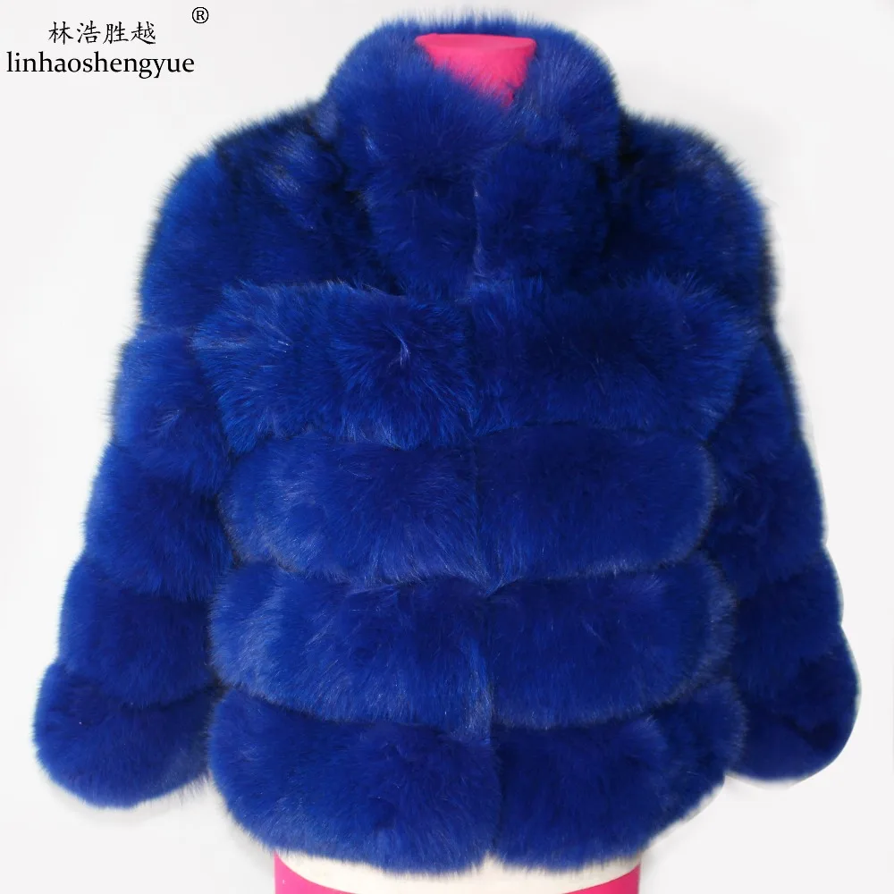 Linhaoshengyue  Real Fox Fur   Coat  with Stand Collar Women Fox Fur Coat