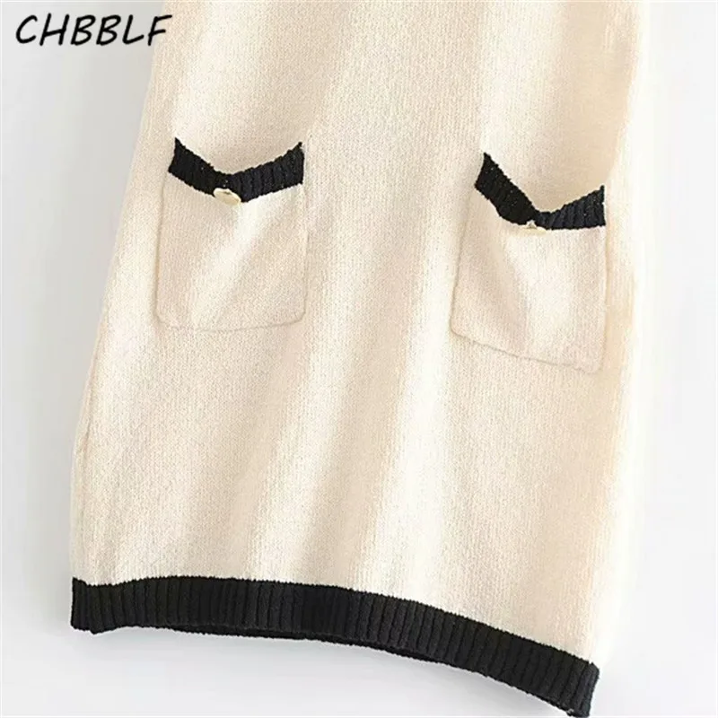 CHBBLF женское Элегантное трикотажное мини-платье с коротким рукавом круглым