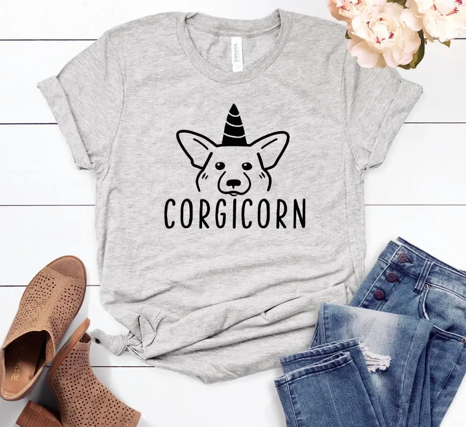 gray Crazy Corgi Lady corgicorn женская футболка Повседневная хлопковая хипстерская забавная Футболка для леди Йонг Девушка Топ тройник Прямая поставка ZY-142 - Цвет: gray