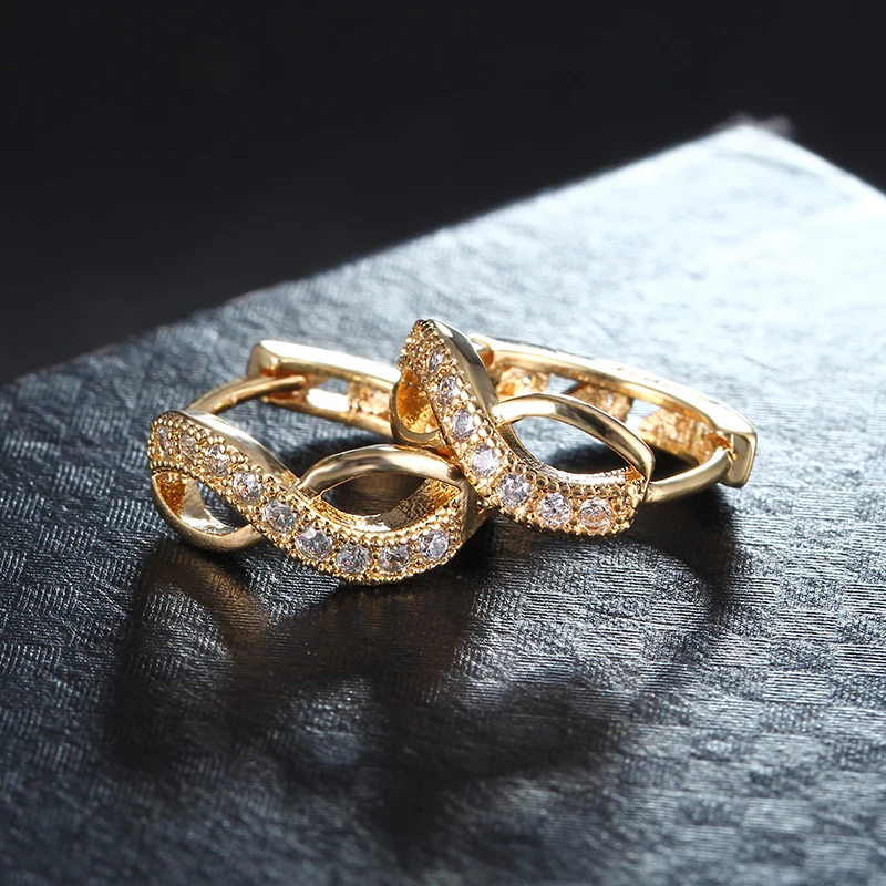 Уникальный Крест Дизайн ААА Циркон инкрустация 585 золотистые серьги кольца для