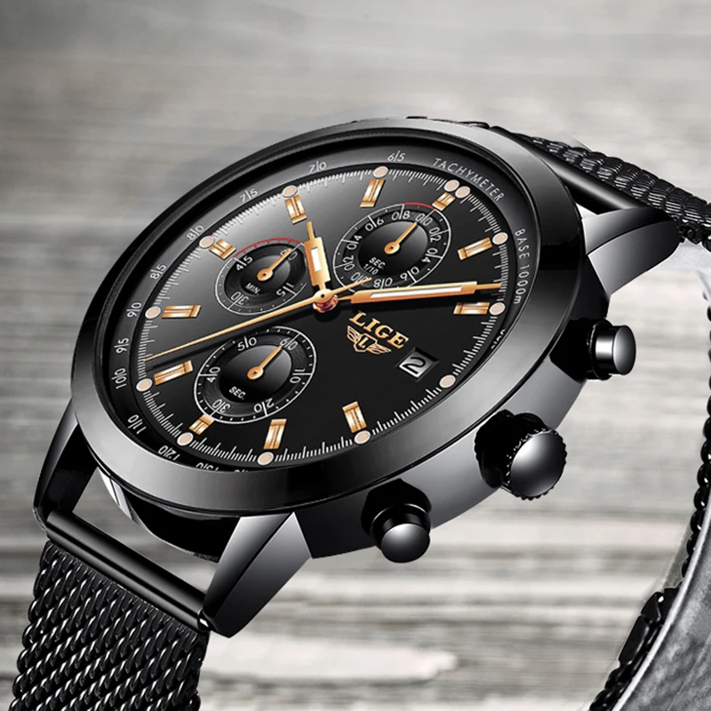 LIGE новинка 2019 мужские часы военные спортивные хронограф водонепроницаемые