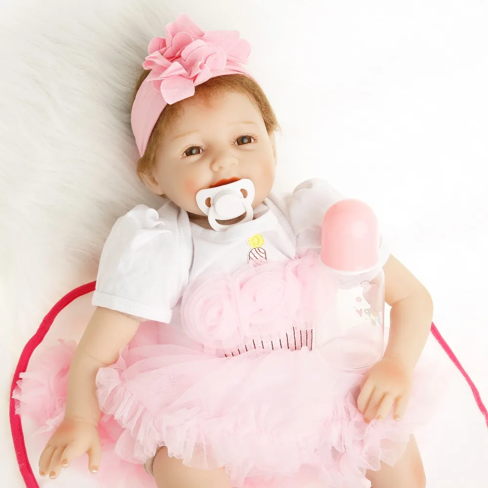 SanyDoll хит продаж силиконовые куклы для новорожденных розовое платье со смайликом