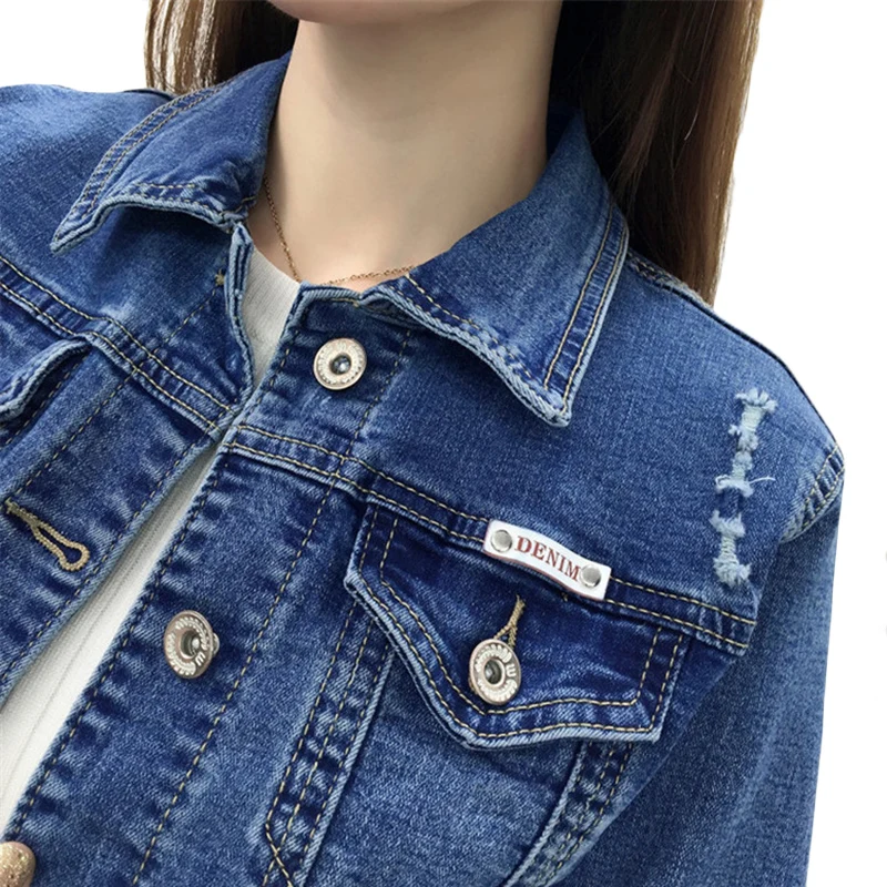 

Spring Autumn Loose Short Denim Jacket Women Korean Tops Basic Coat Women's Long sleeve Plus size Navy blue Jeans Jackets A447