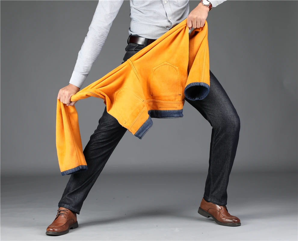 Джинсы с золотым ворсом Теплые повседневные облегающие джинсы флоком