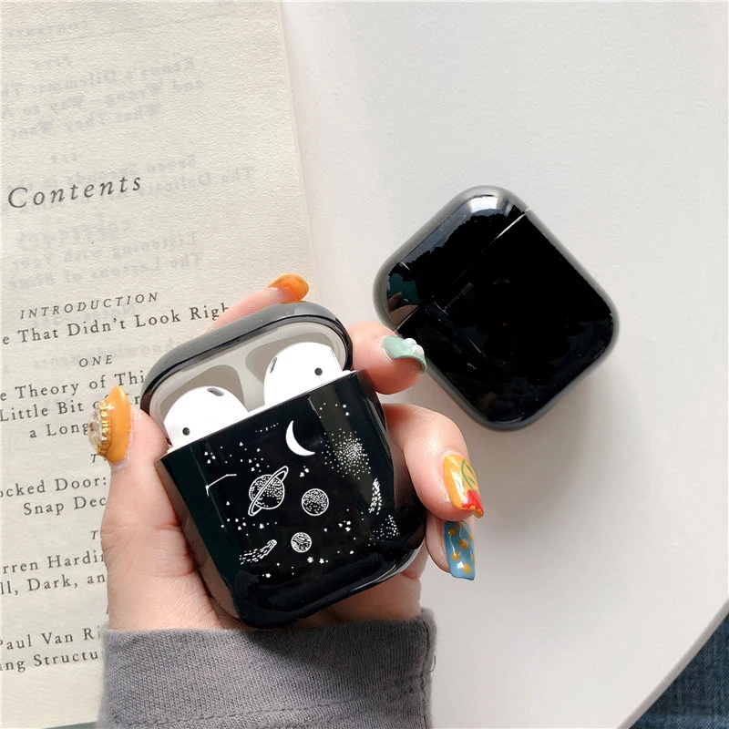 Милый чехол для airpods, чехол, мультяшная космическая планета, астротетя, Bluetooth, чехол для наушников Airpods 12, черный Жесткий Чехол