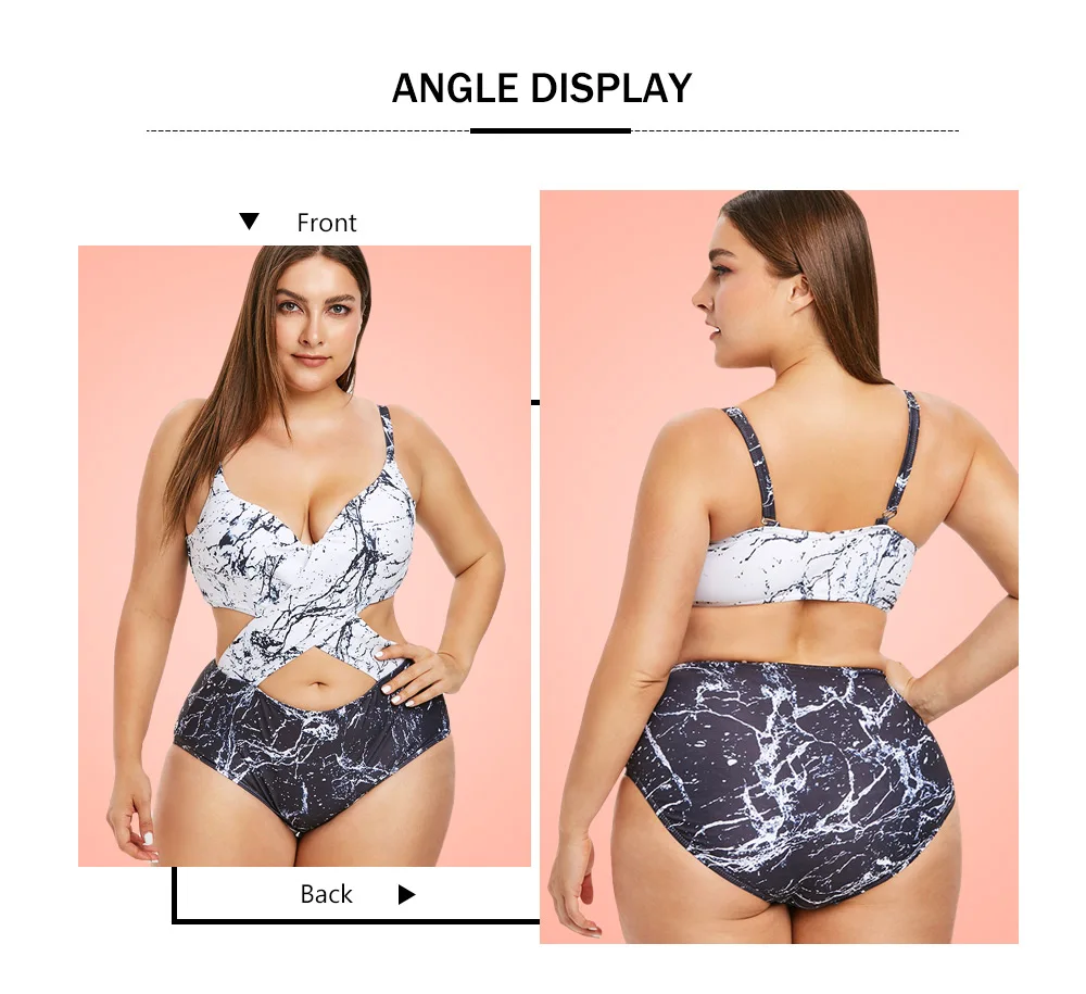 Плюс размер монокини с мраморным принтом сексуальный цельный купальник женский